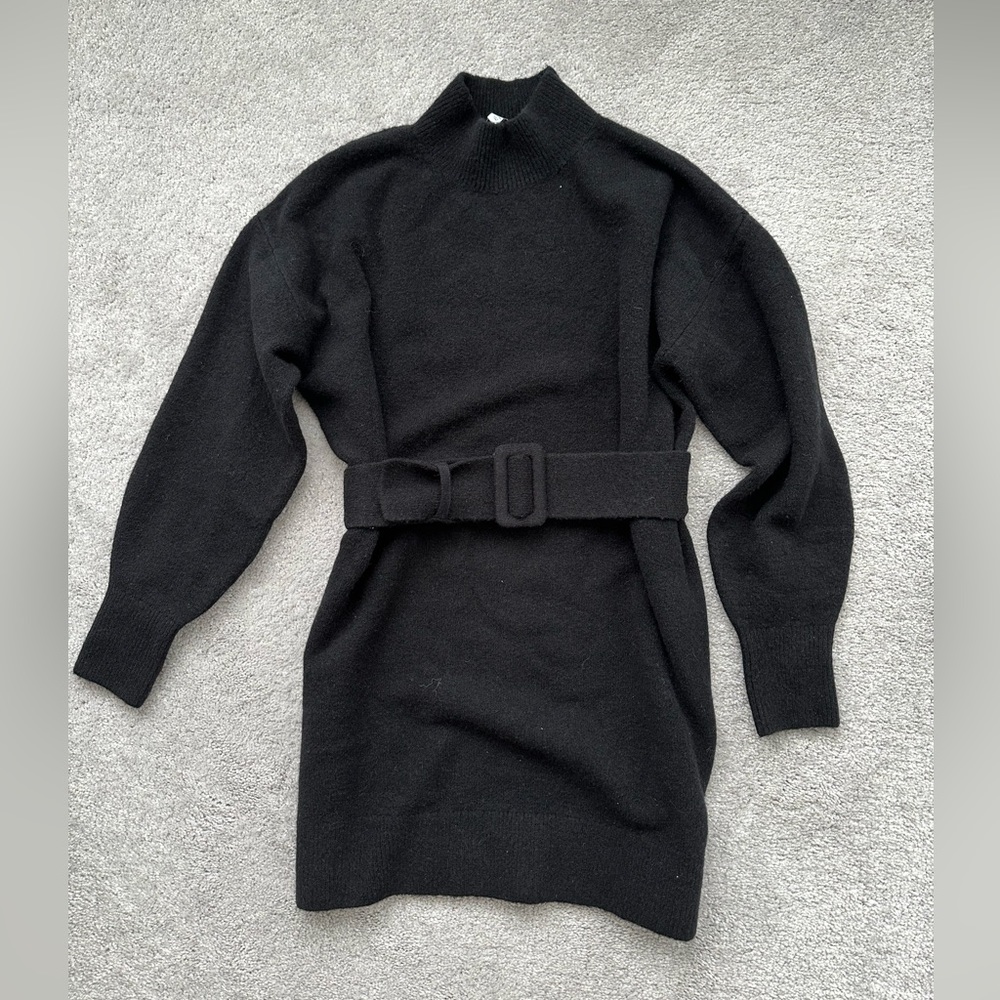 BRAND NEW - Black Belted Sweater Mock Neck Dress